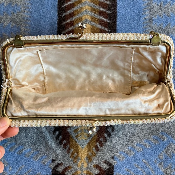 Vintage Handmade Pearl Micro-Beaded Sequined Clutch Evening Purse - Picture 5 of 9